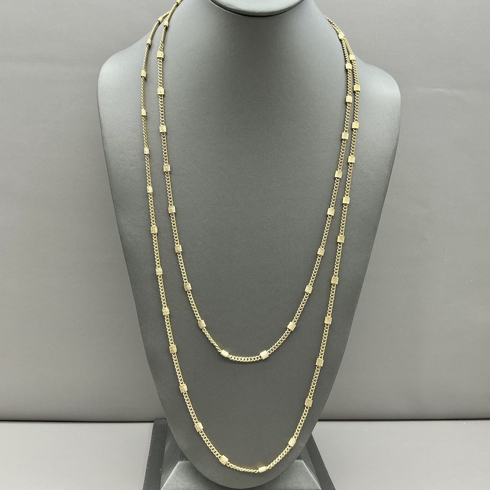 Vintage Les Bernard Gold Tone Station Chain Necklace Long Cubic Spacers 48"